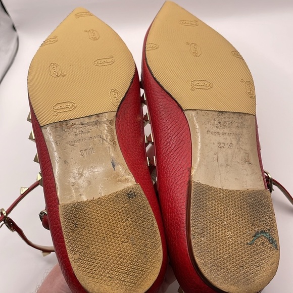 Valentino Red Studded Flats with Pointed Toe - Red - 37.5 or 6.5 - Picture 6 of 11